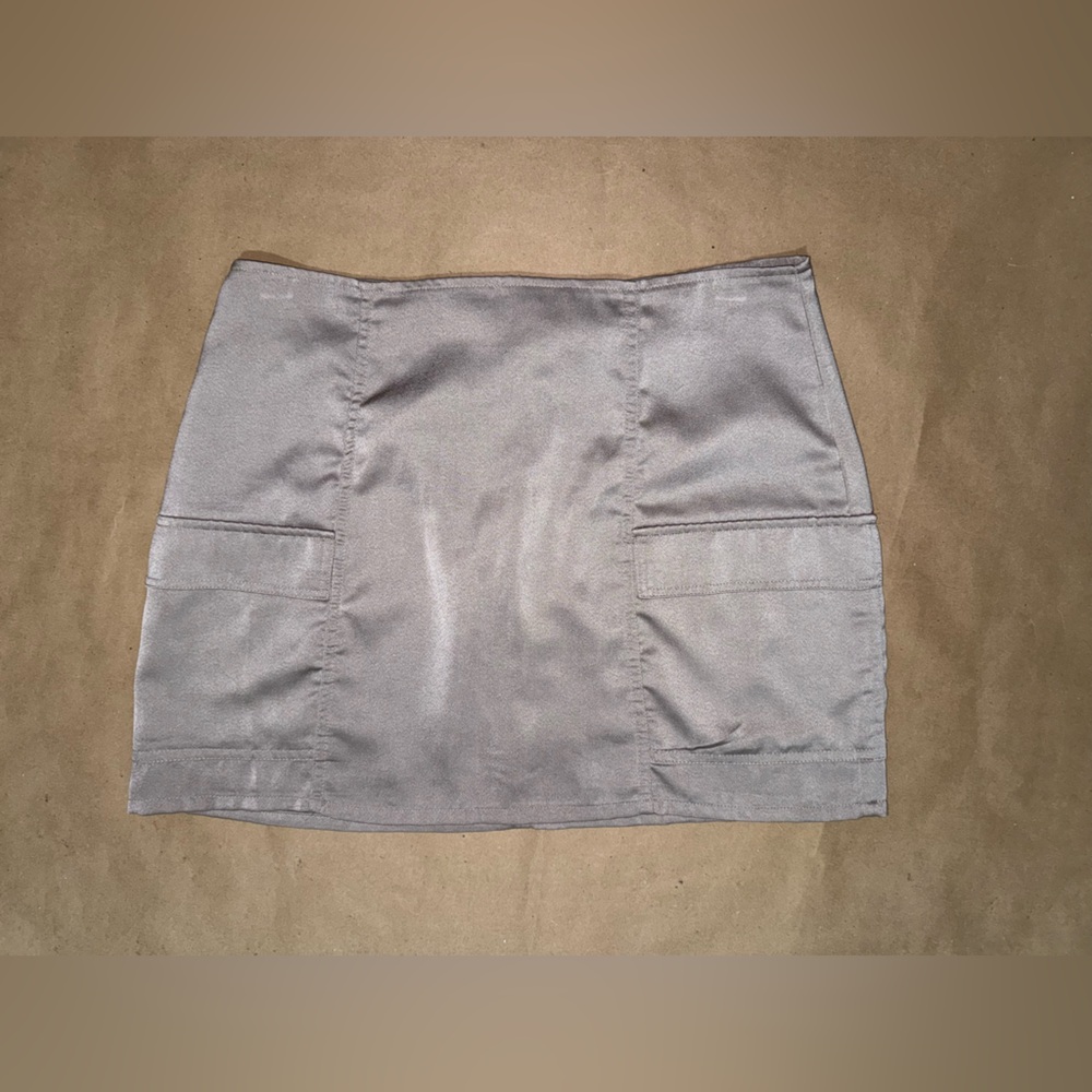 Satin Taupe Women's Cargo Skirt